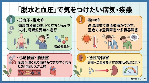 「脱水と血圧」で気をつけたい病気・疾患