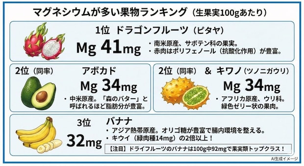 マグネシウムが多い果物ランキング
