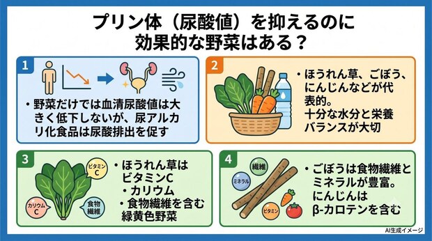 プリン体（尿酸値）を抑えるのに効果的な野菜はある？