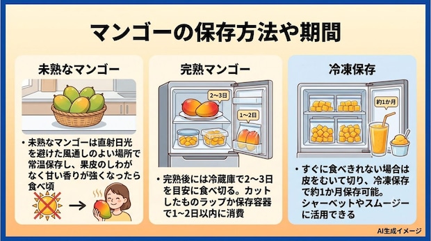 マンゴーの保存方法や期間