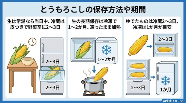 とうもろこしの保存方法や期間