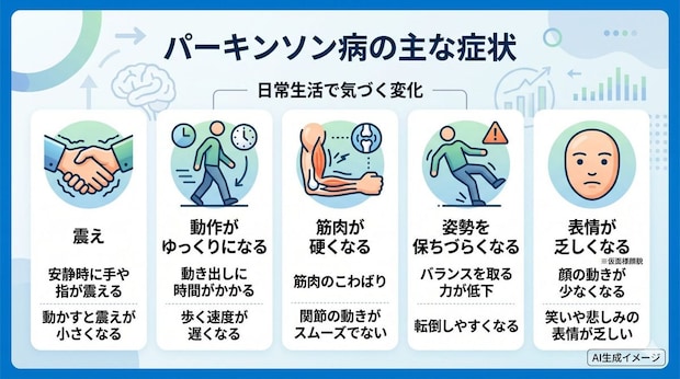パーキンソン病を発症すると現れる症状