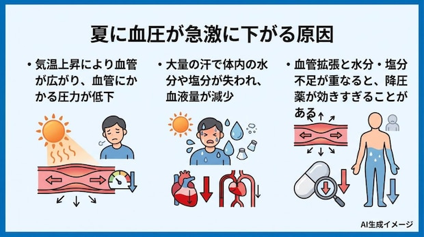 夏に血圧が急激に下がる原因