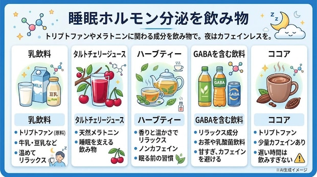 睡眠ホルモンの分泌を増やす飲み物