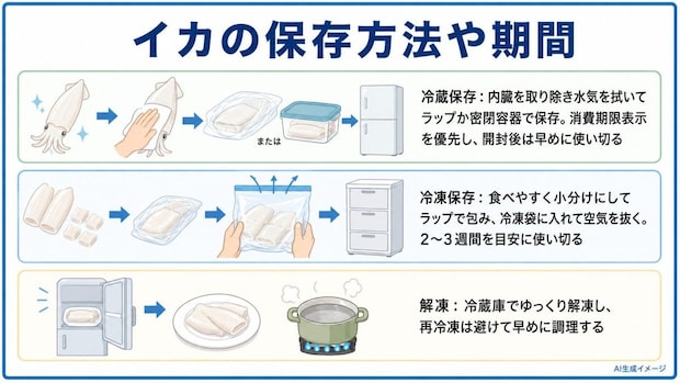 イカの保存方法や期間