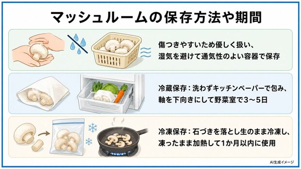 マッシュルームの保存方法や期間