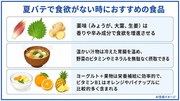 夏バテで食欲がない時におすすめの食品