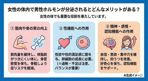 女性の体内で男性ホルモンが分泌されるとどんなメリットがある?