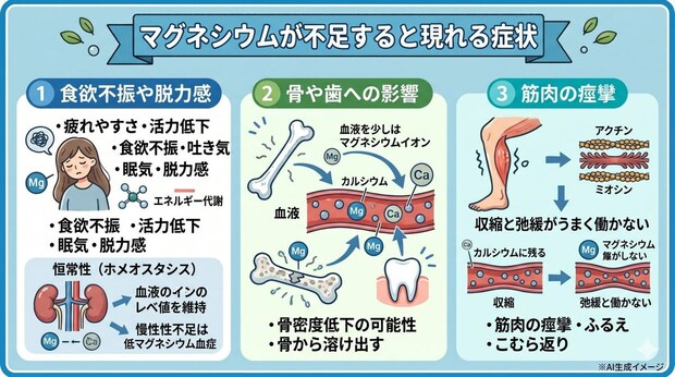 マグネシウムが不足すると現れる症状
