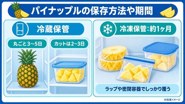 パイナップルの保存方法や期間