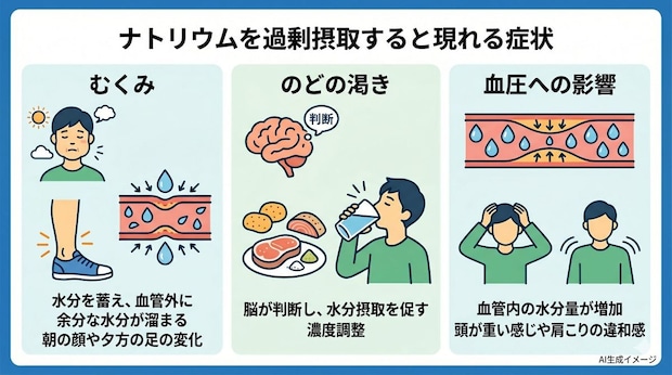 ナトリウムを過剰摂取すると現れる症状