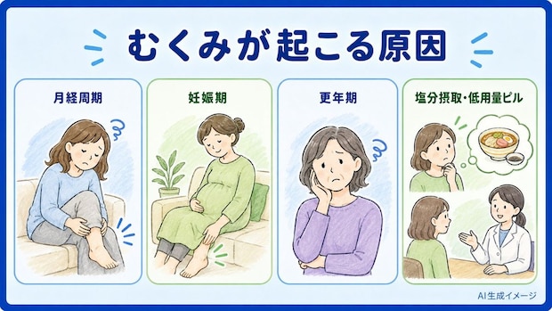 女性ホルモンのバランスが乱れるとむくむ原因