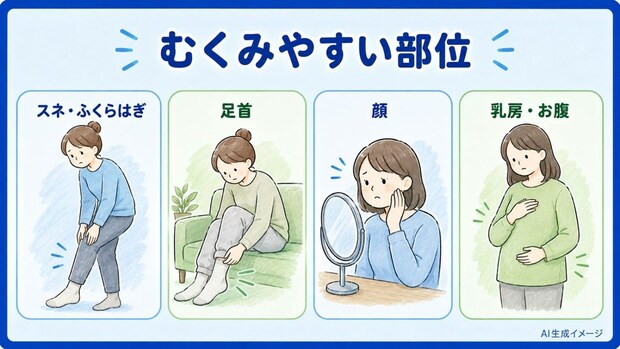 女性ホルモンのバランスが乱れるとどこがむくむ?