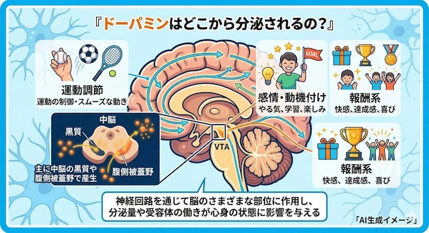 ドーパミンはどこから分泌されるの？