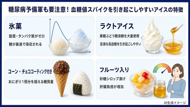 糖尿病予備軍も要注意！血糖値スパイクを引き起こしやすいアイスの特徴