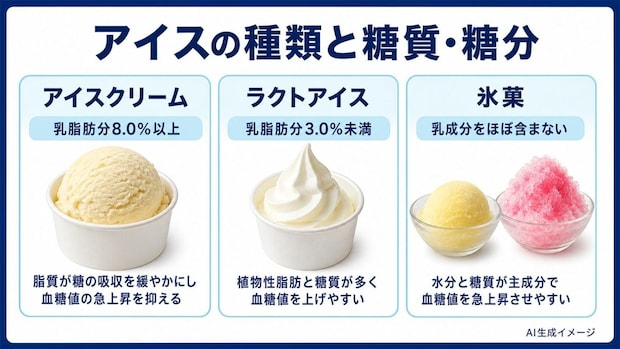 アイスの種類と糖質・糖分