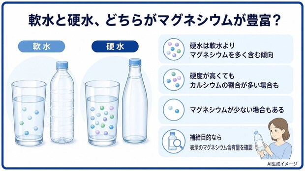 軟水と硬水、どちらがマグネシウムが豊富？