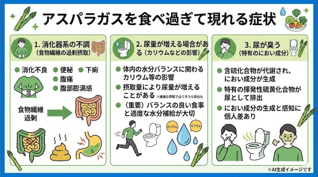 アスパラガスを食べ過ぎて現れる症状