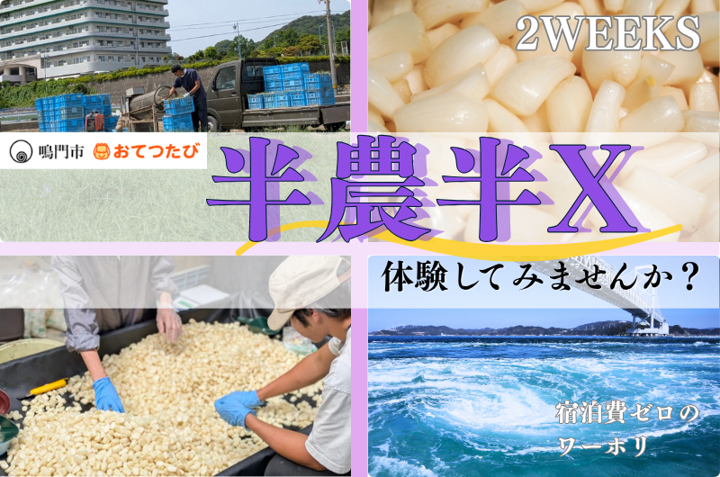 【徳島県鳴門市】宿泊費ゼロ！潮風感じる海辺で特産品「鳴門らっきょ」の半農半Ｘ暮らし体験をしてみませんか？