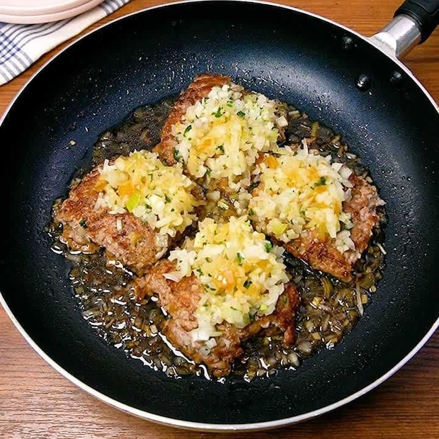 肉だねをこねないで作る！パックのままディアボラ風ハンバーグ
