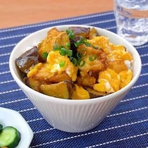 お肉なしでもボリューミー！厚揚げとなすのてりたま丼