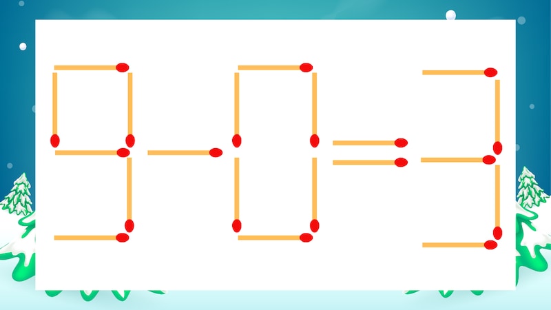 【マッチ棒クイズ】1本だけ動かして正しい式に:9-0=3?の画像