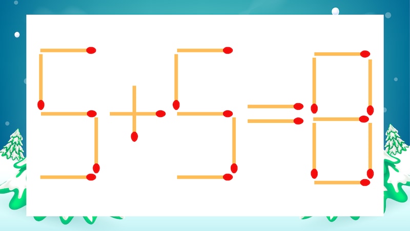 【マッチ棒クイズ】1本だけ動かして正しい式に:5+5=8?の画像