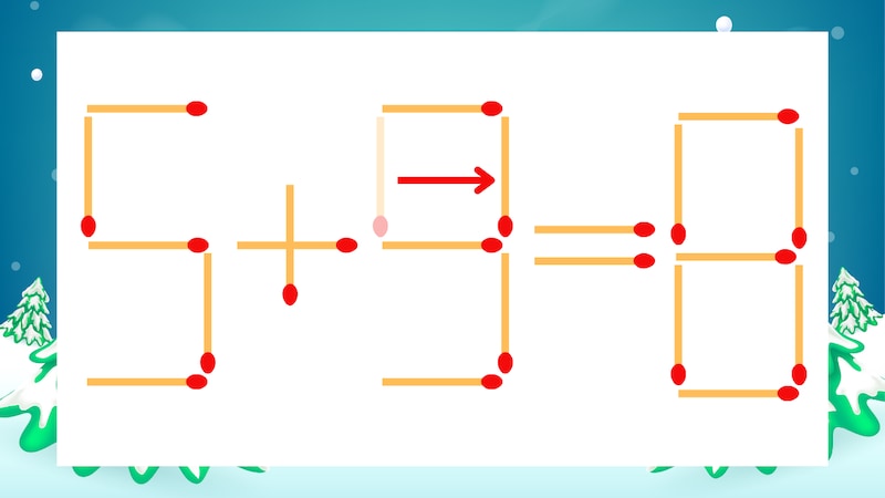 【マッチ棒クイズ】1本だけ動かして正しい式に:5+5=8?の正解画像