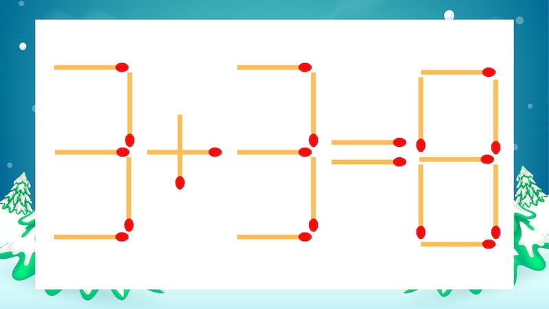 【マッチ棒クイズ】1本だけ動かして正しい式に：3+3=8？の画像