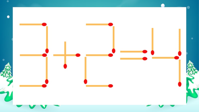 【マッチ棒クイズ】1本だけ動かして正しい式に：3+2=4？の画像