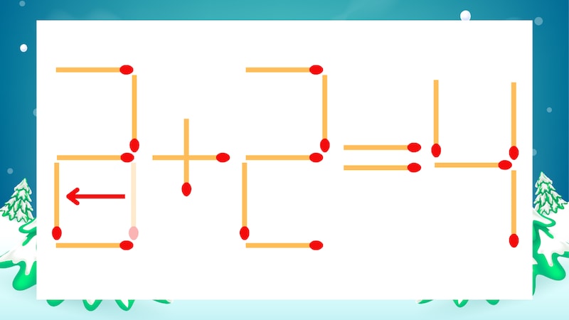 【マッチ棒クイズ】1本だけ動かして正しい式に：3+2=4？の正解画像