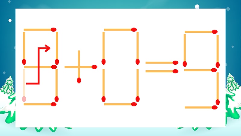 【マッチ棒クイズ】1本だけ動かして正しい式に：6+0=9？の正解画像