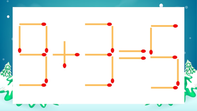 【マッチ棒クイズ】1本だけ動かして正しい式に:9+3=5?の画像