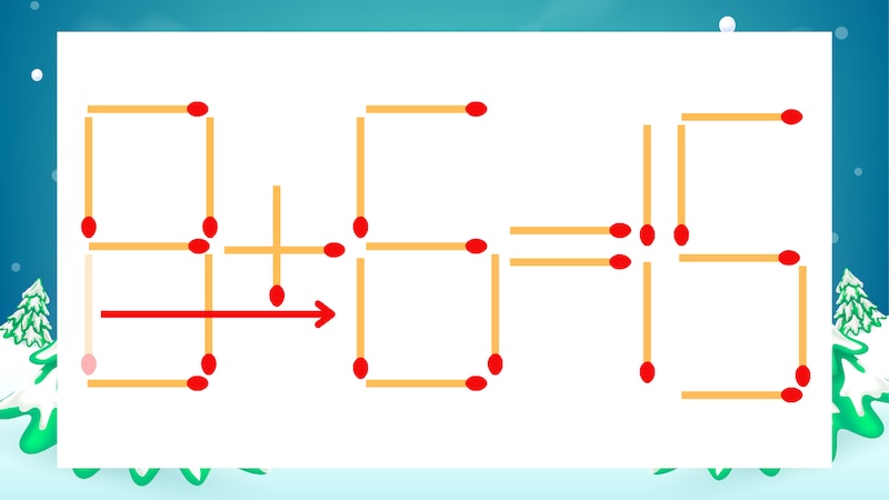 【マッチ棒クイズ】1本だけ動かして正しい式に：8+5=15？の正解画像
