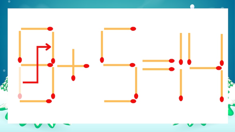 【マッチ棒クイズ】1本だけ動かして正しい式に：6+5=14？の正解画像