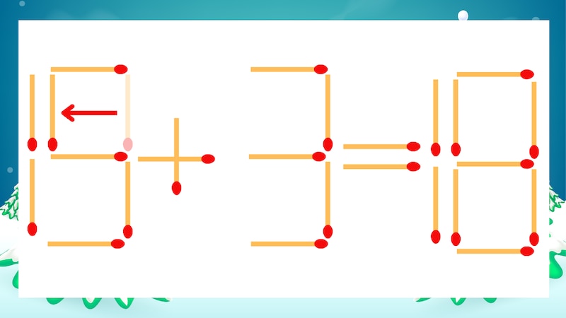 【マッチ棒クイズ】1本だけ動かして正しい式に:13+3=18?の正解画像