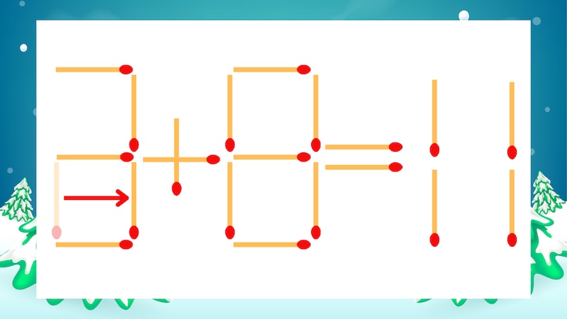 【マッチ棒クイズ】1本だけ動かして正しい式に:2+8=11?の正解画像