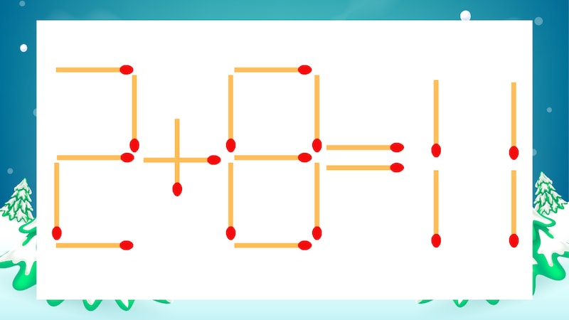 【マッチ棒クイズ】1本だけ動かして正しい式に：2+8=11？