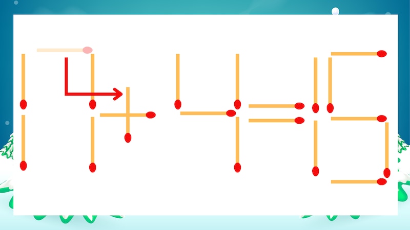 【マッチ棒クイズ】1本だけ動かして正しい式に:17-4=15?の正解画像