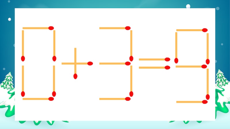 【マッチ棒クイズ】1本だけ動かして正しい式に:0+3=9?の画像