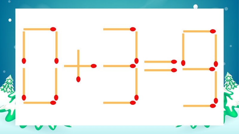 【マッチ棒クイズ】1本だけ動かして正しい式に：0+3=9？