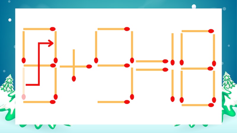 【マッチ棒クイズ】1本だけ動かして正しい式に：6+9=18？の正解画像