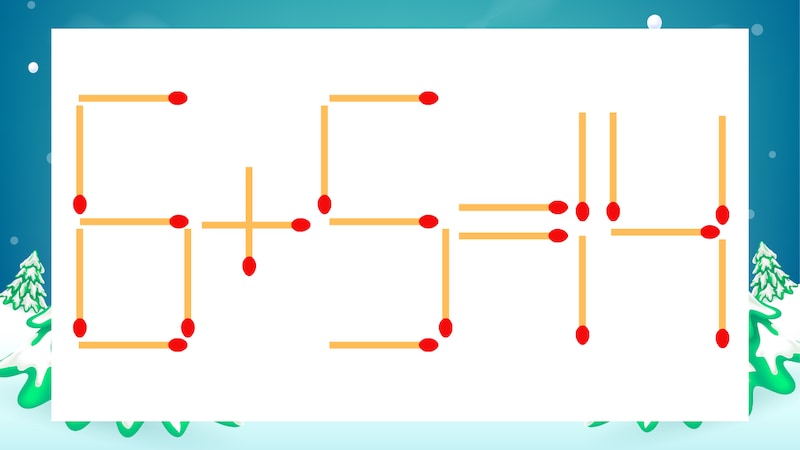 【マッチ棒クイズ】1本だけ動かして正しい式に：6+5=14？の画像