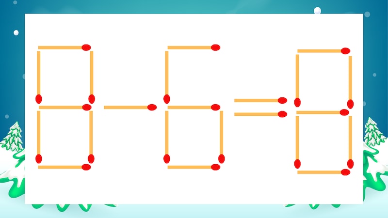 【マッチ棒クイズ】1本だけ動かして正しい式に：8-6=8？の画像
