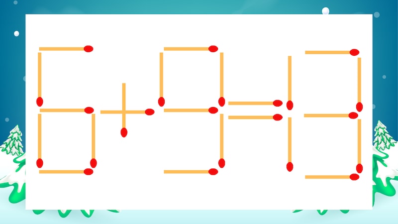 【マッチ棒クイズ】1本だけ動かして正しい式に：6+9=13？
