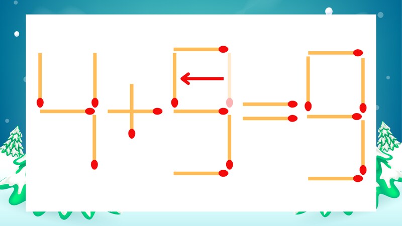 【マッチ棒クイズ】1本だけ動かして正しい式に：4+3=9？の正解画像