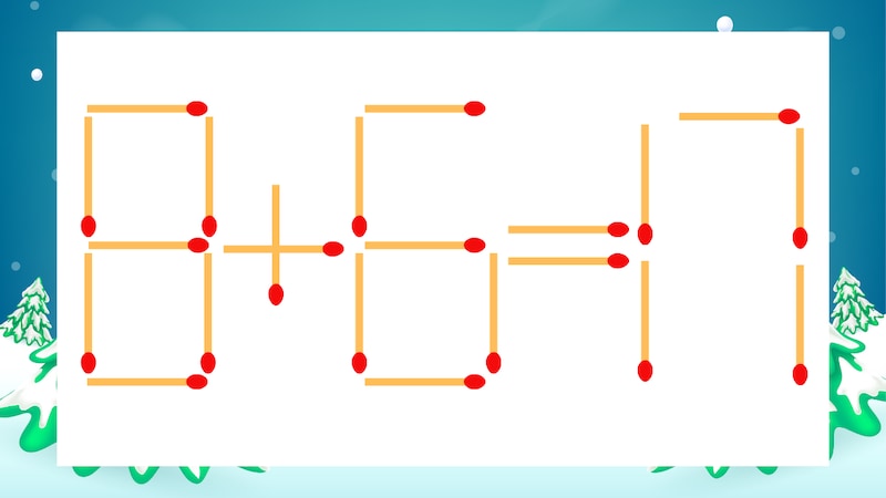 【マッチ棒クイズ】1本だけ動かして正しい式に：8+6=17？