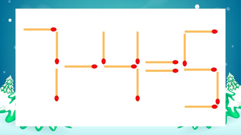 【マッチ棒クイズ】1本だけ動かして正しい式に:7-4=5?の画像