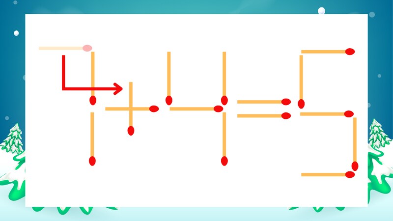 【マッチ棒クイズ】1本だけ動かして正しい式に:7-4=5?の正解画像