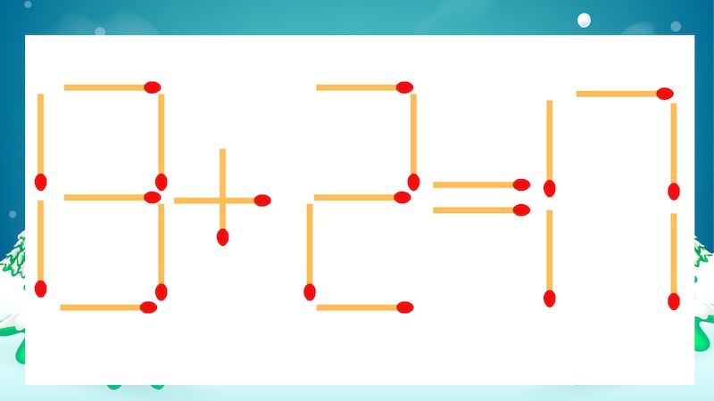 【マッチ棒クイズ】1本だけ動かして正しい式に:13+2=17?の画像